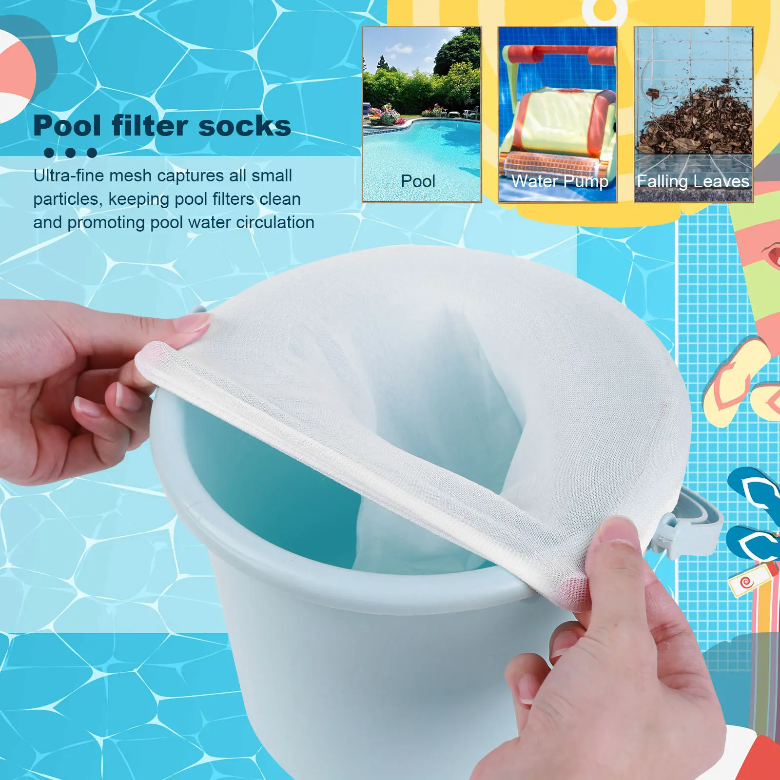 30-100PCS Pool Skimmer Socks Elastic Nylon Mesh Design Pond Debris Leaves Filters Basket Skimmers Swimming Pool Clean Accessory