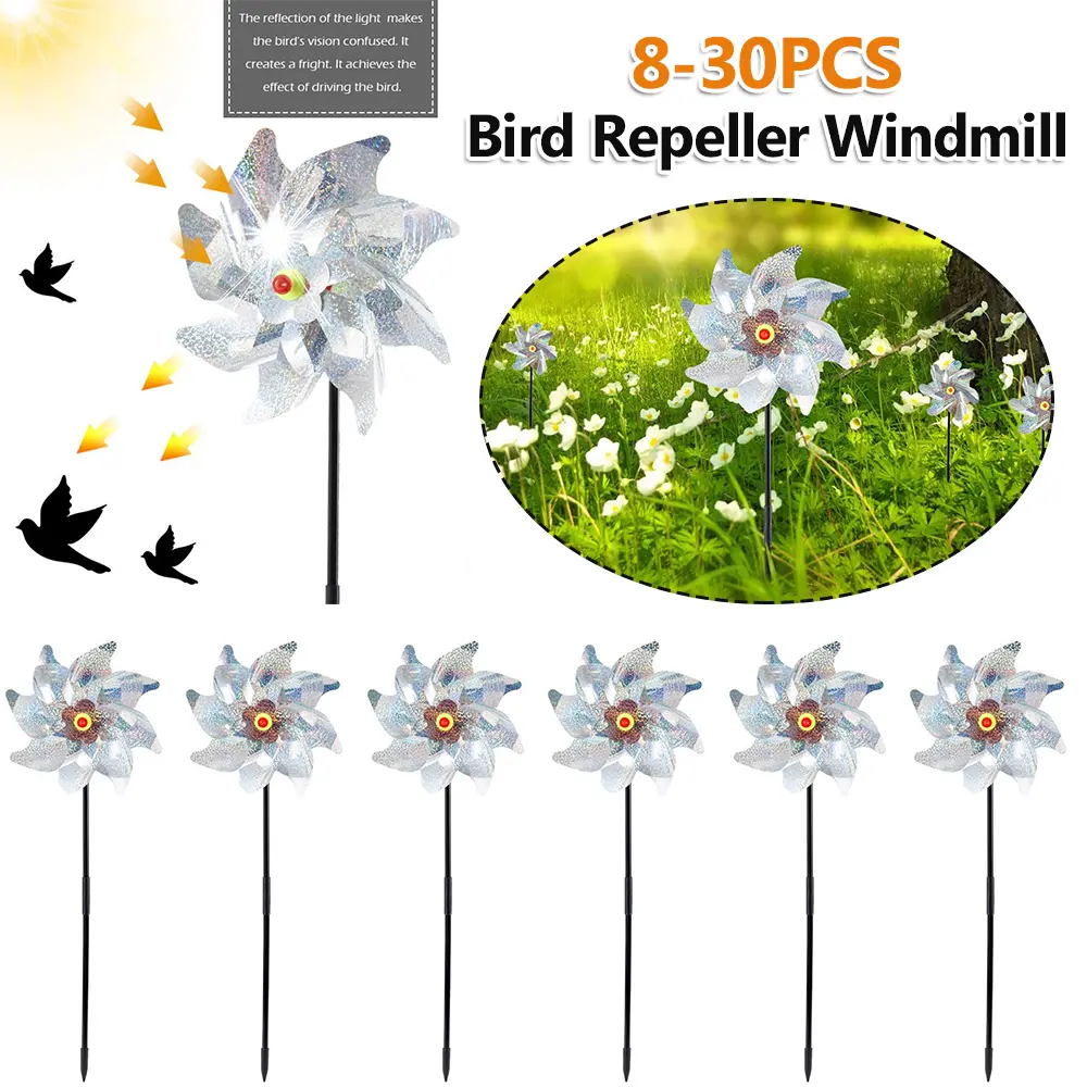 8-30PCS Bird Repeller Reflective Windmill Bird Repellent Anti Birds Windmill Spinner Child Windmill Garden Orchard Protection