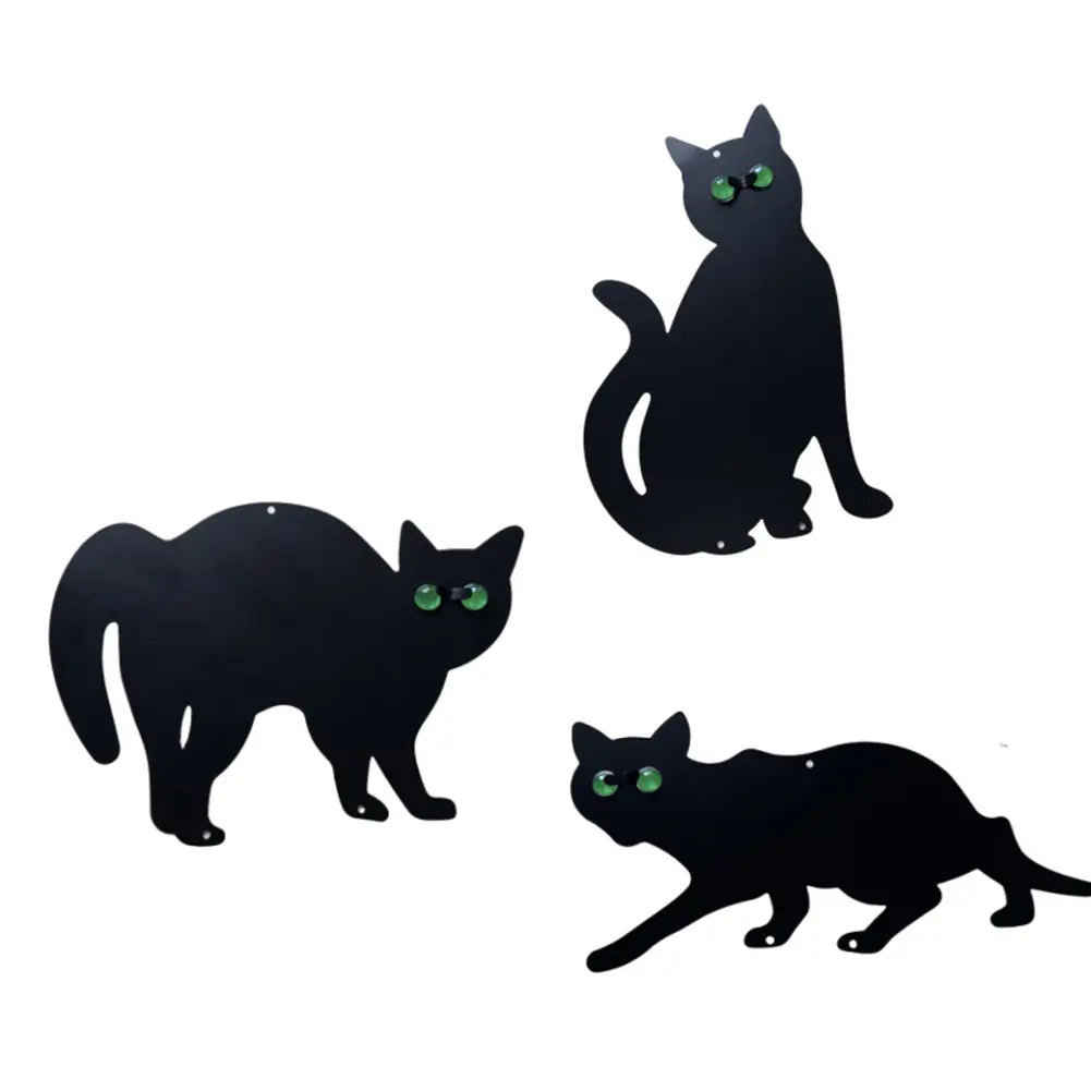 3Pcs Cat Silhouette Scarer with Reflective Eyes Cat Stakes Bird Deterrent Outdoor Cat Decorative Stakes for Yard Outdoor