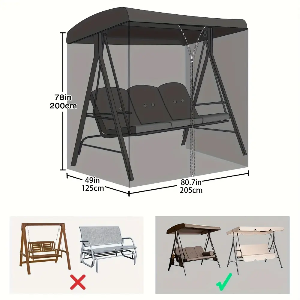 Rocking Chair Mesh Cover Waterproof Patio Swing Mosquito Netting Zipper Closure Rectangle Netting Curtain for Outdoor Patio