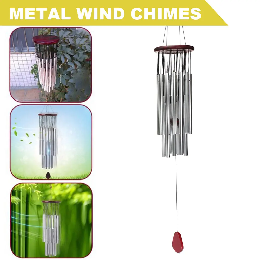 Silver Tube Wind Chime Aluminum 27 Tubes Metal Wind Chimes Anti-rust Outdoor Pendant Fashion Pendants Indoor Pathway Home Decor