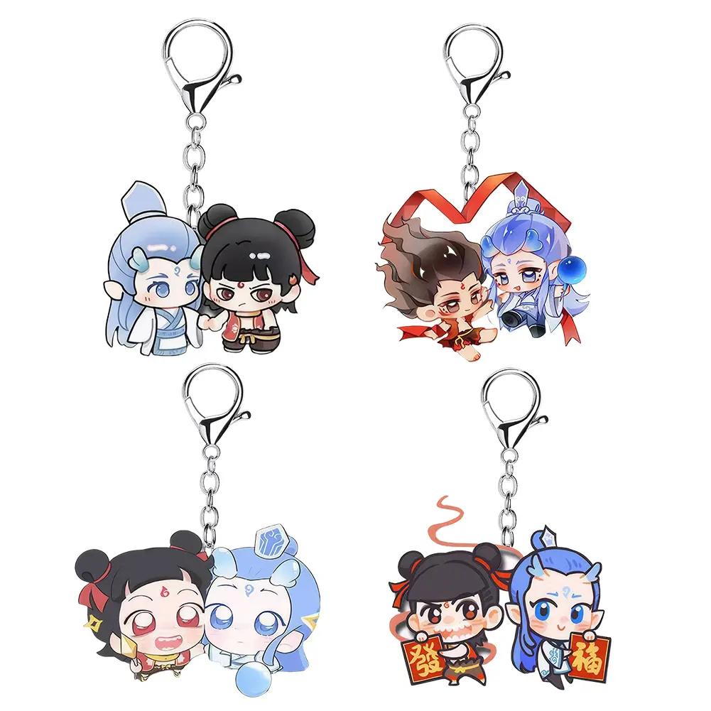 6/12pcs Movies Peripheral Ne Zha Ao Bing Keychain Pendant Acrylic Key Ring Car Pendant Schoolbag Pendant Gift For Fans Friends