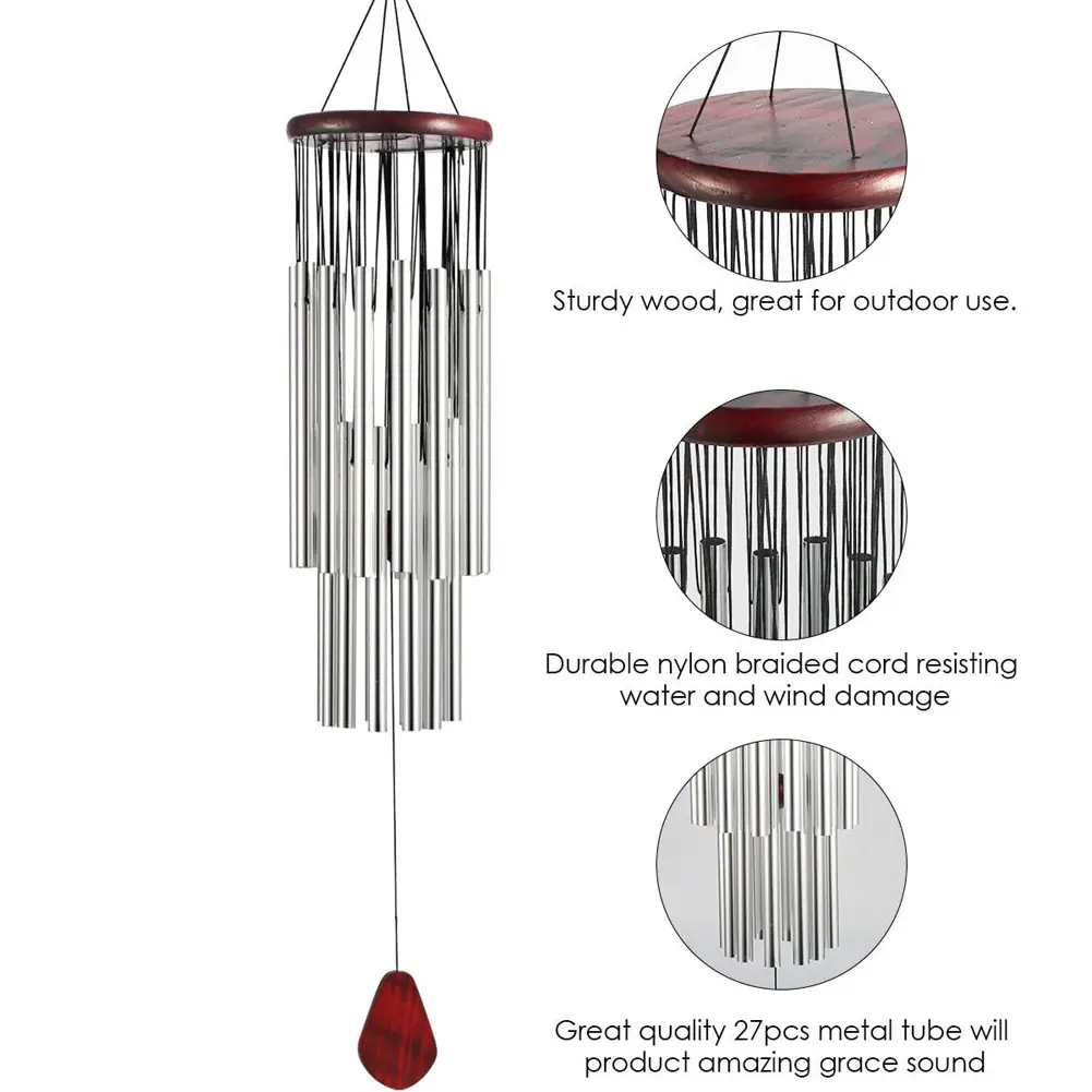 Silver Tube Wind Chime Aluminum 27 Tubes Metal Wind Chimes Anti-rust Outdoor Pendant Fashion Pendants Indoor Pathway Home Decor
