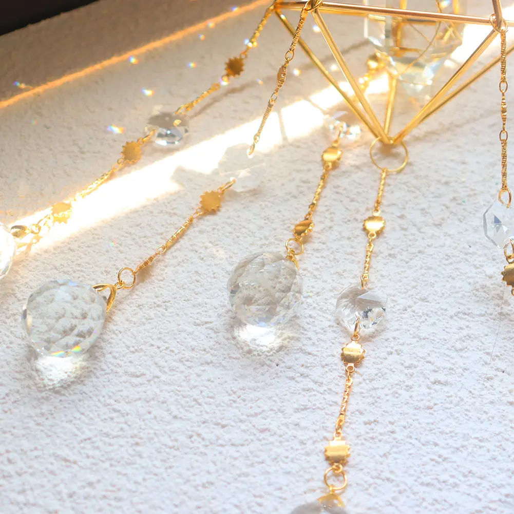Sun Ball Crystal Hanging Metal Ornament Catching Light Wind Chime Moon Prism Ball Flower Jewelry Rainbow Window Pendant
