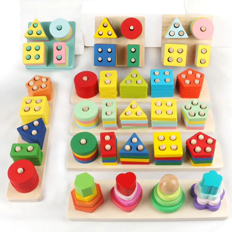 Montessori Toy Wooden Building Blocks Early Learning Educational Toys Color Shape Match Kids Puzzle Toys For Children Boys Girls