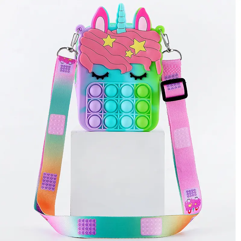 Rianbow Cross Bag Fidget Toys For Children Christmas Gifts Push Its Bubble Stress Relief Sensory Toys Coin Purse Girls 2022