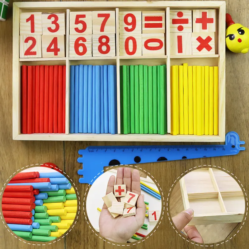 Children Wooden Digital Counting Stick Toy Math Puzzle Toys Counting Montessori Early Learning Toddlers Intelligence Develop Kid