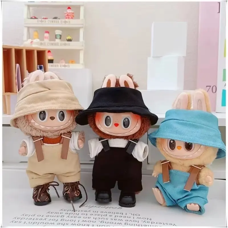 17cmLabubu Doll Clothes Sit Party Overalls Mini Hat V1 V2 Doll Clothing Accessories DIY Children's Toys Birthday Gift