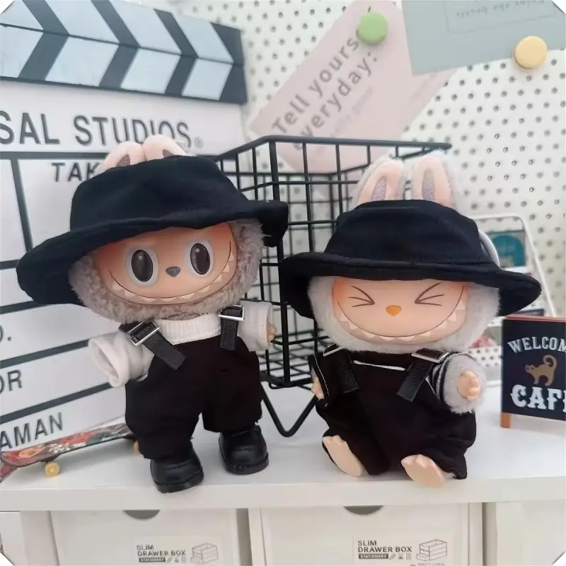 17cmLabubu Doll Clothes Sit Party Overalls Mini Hat V1 V2 Doll Clothing Accessories DIY Children's Toys Birthday Gift