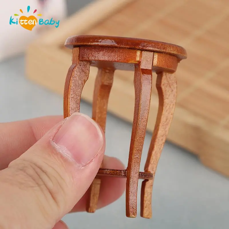 1Pcs 1/12 Simulation Wooden Stool Living Room Toy Doll House Accessories Mini Dollhouse Furniture Miniature Kids Toy