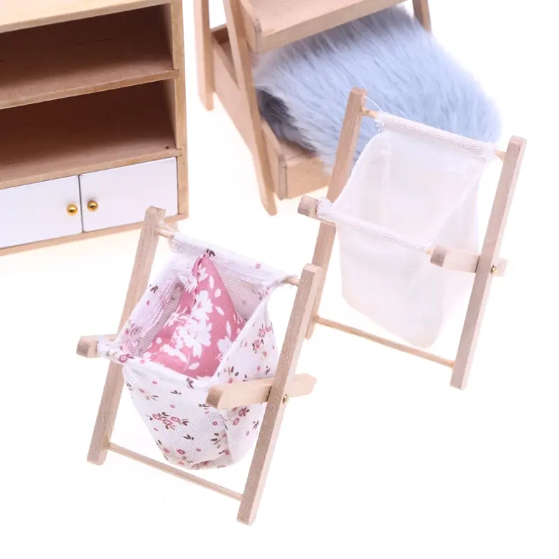 1/12 Dollhouse Miniature Wooden Folding Clothes Storage Basket Dirty Laundry Basket Home Bathroom Decorative Accessories
