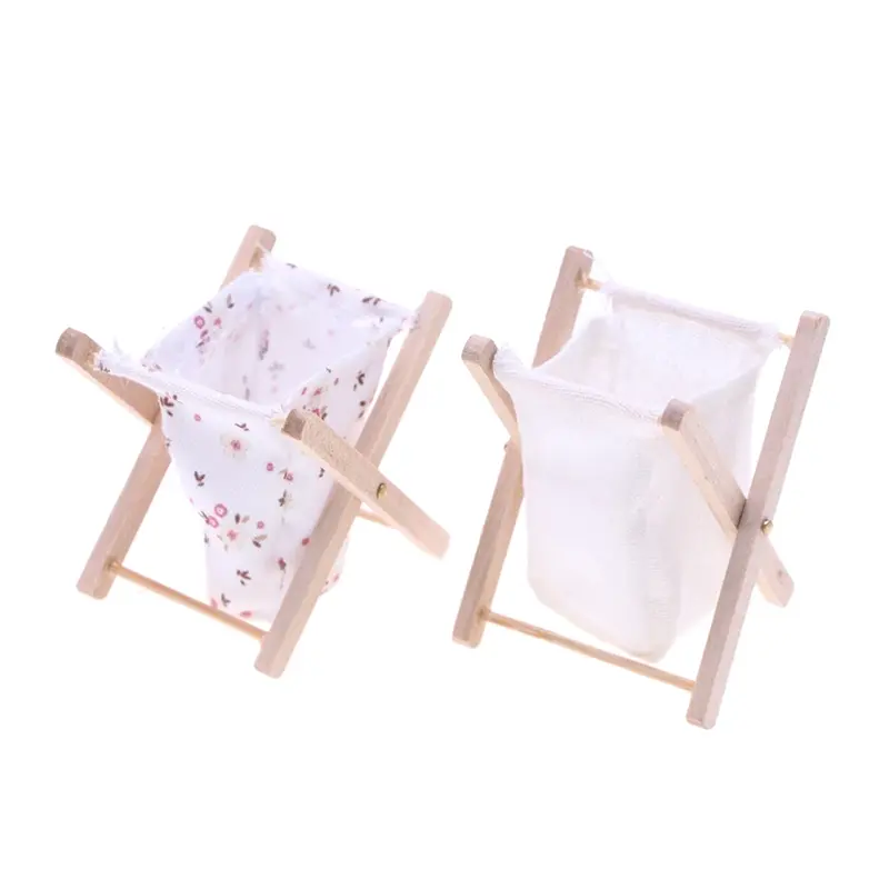 1/12 Dollhouse Miniature Wooden Folding Clothes Storage Basket Dirty Laundry Basket Home Bathroom Decorative Accessories
