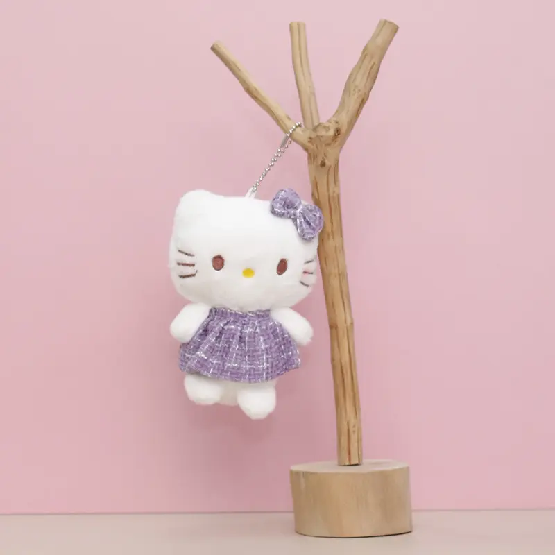 12CM Hot Plush Stuffed Toy Cute Hello Kitty Doll Soft Cartoon Dress Kawaii Girl Keychain Pendant Bag Decoration Birthday Gift