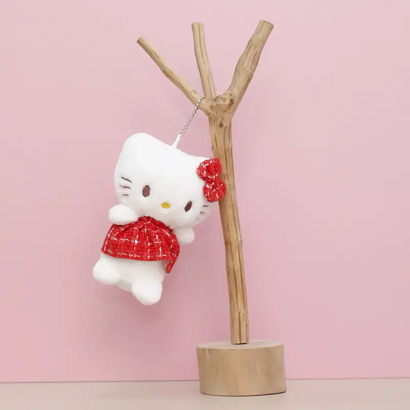 12CM Hot Plush Stuffed Toy Cute Hello Kitty Doll Soft Cartoon Dress Kawaii Girl Keychain Pendant Bag Decoration Birthday Gift
