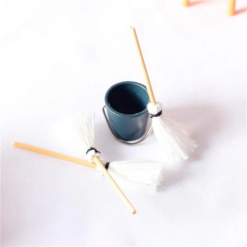 Mop Bucket 1 Set 1:12 Dollhouse Miniature Resin Kitchen Garden  Classic Pretend Play Furniture Toys Creative Gifts