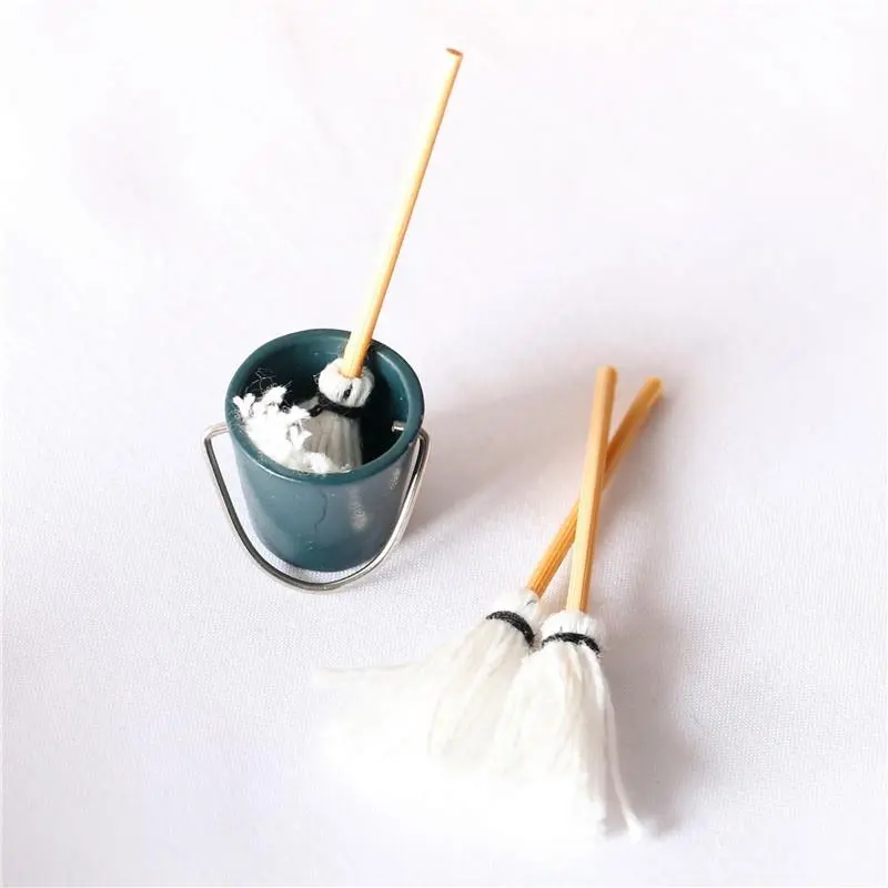 Mop Bucket 1 Set 1:12 Dollhouse Miniature Resin Kitchen Garden  Classic Pretend Play Furniture Toys Creative Gifts