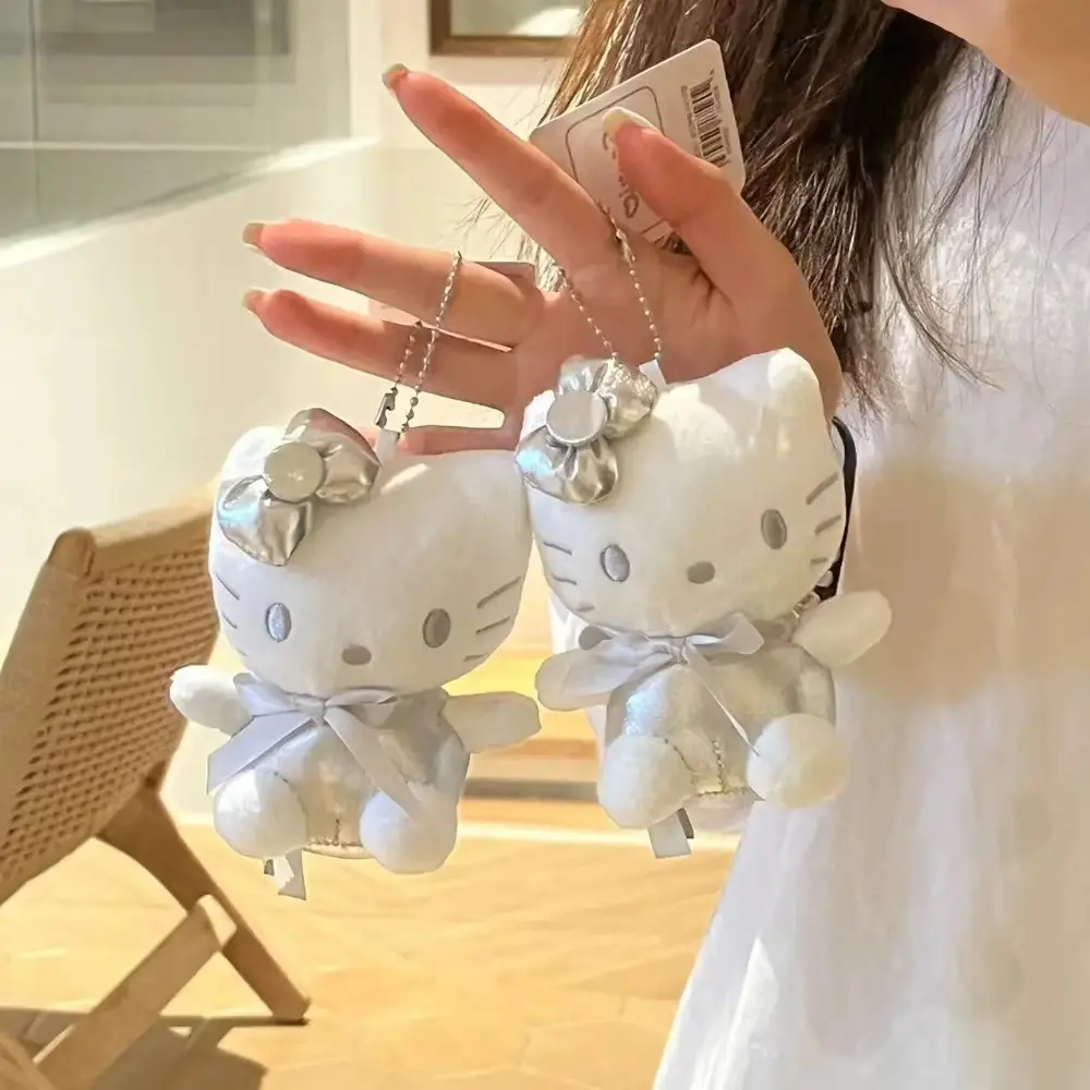 Sanrio Cute Hello Kitty Silver White Plush Toy Backpack Pendant Anime Doll Cute Plush Doll Girl Gift