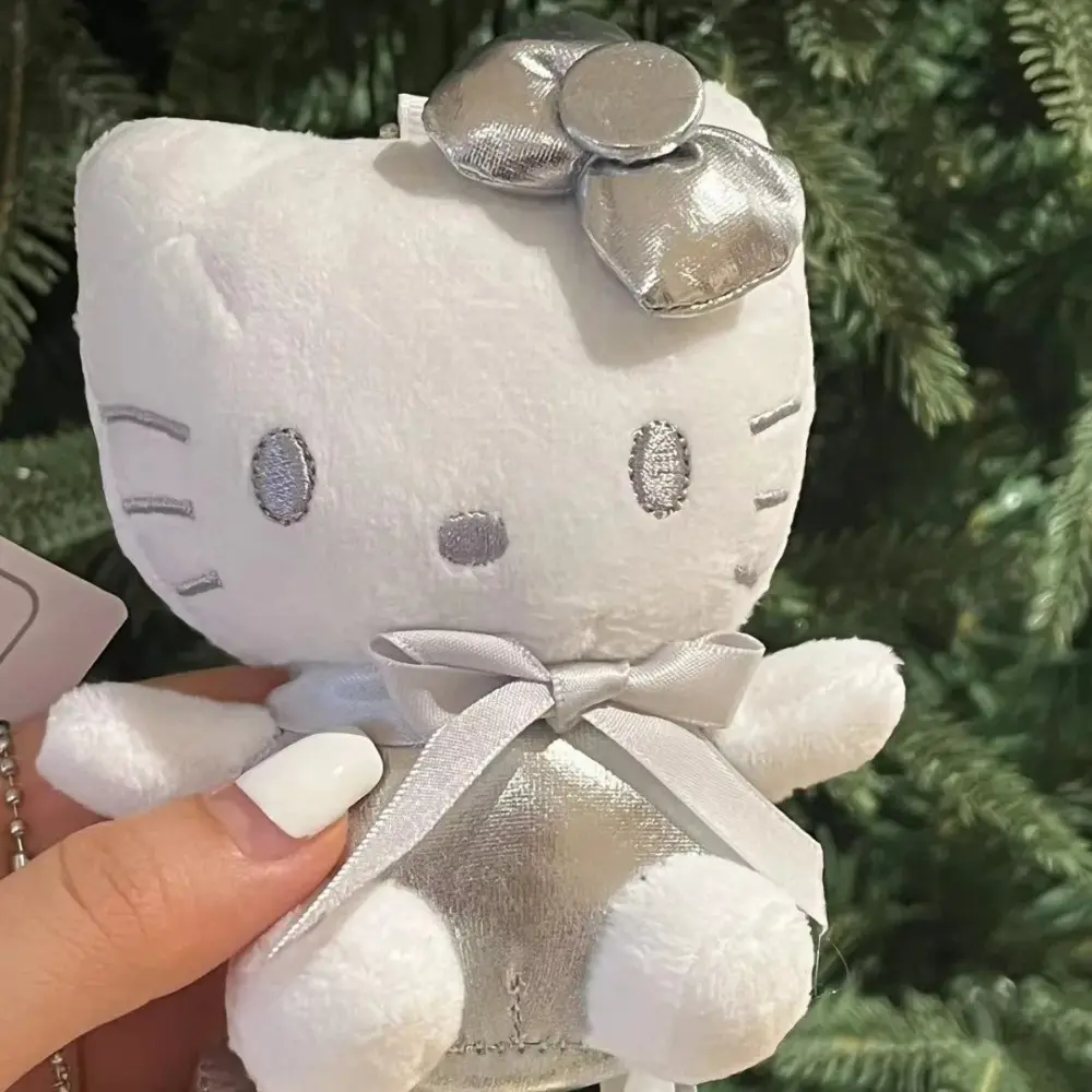 Sanrio Cute Hello Kitty Silver White Plush Toy Backpack Pendant Anime Doll Cute Plush Doll Girl Gift