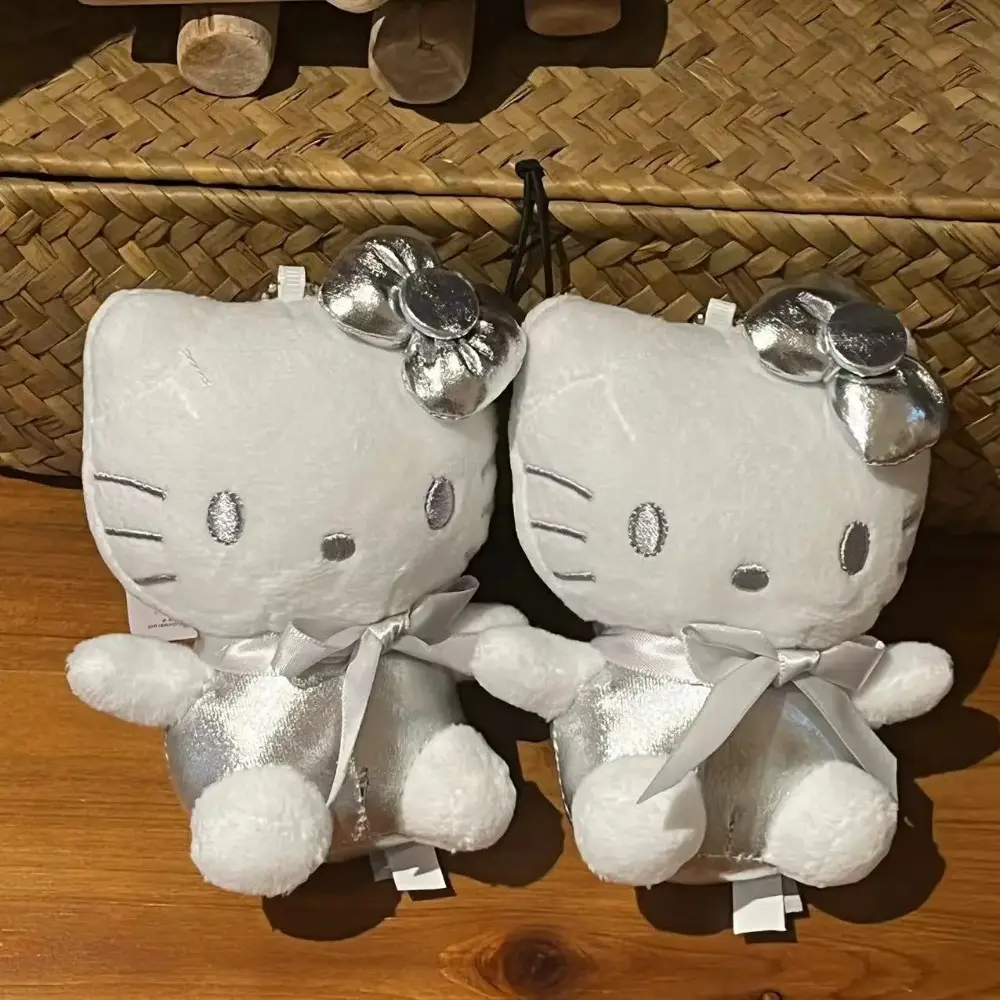 Sanrio Cute Hello Kitty Silver White Plush Toy Backpack Pendant Anime Doll Cute Plush Doll Girl Gift