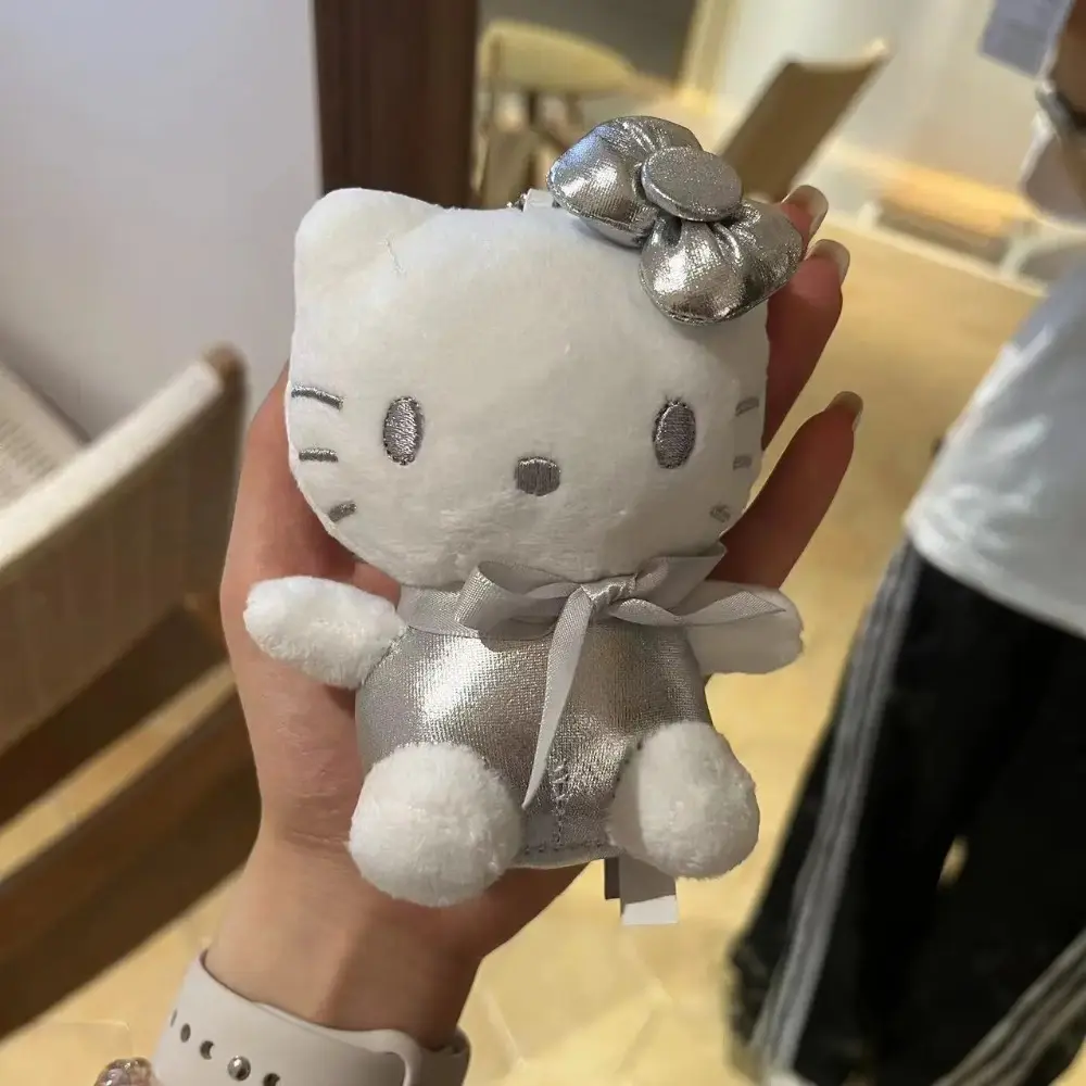 Sanrio Cute Hello Kitty Silver White Plush Toy Backpack Pendant Anime Doll Cute Plush Doll Girl Gift