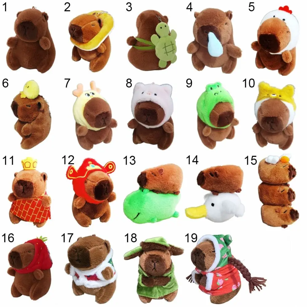 Cute Multicolor Plush Capybara Keychain Toy Cartoon Capybara Headgear Capybara Doll Accessories Guinea Pig Fluffty Animal Doll