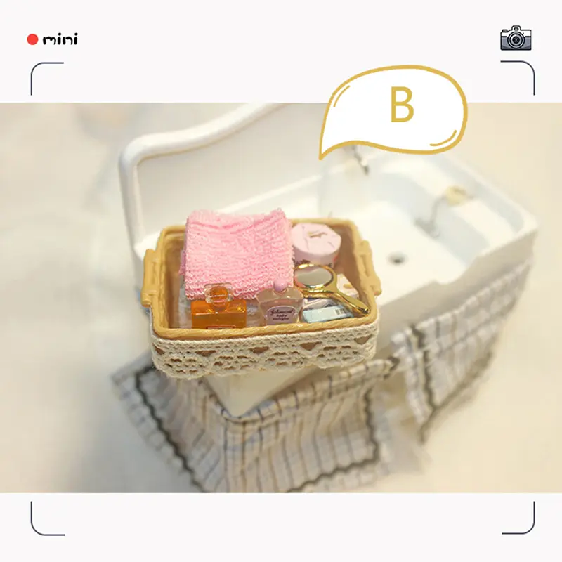 Mini Simulation Dollhouse Bathroom Set Towel Rack Bed Shower Faucet Bathtub Doll House Furniture Toys for Baby Accessories