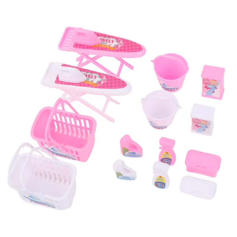 1 Set Dollhouse Miniature Laundry Tool Mini Laundry Basket Bucket Detergent Electric Iron Kit For Doll Hous Diy Use Accessories