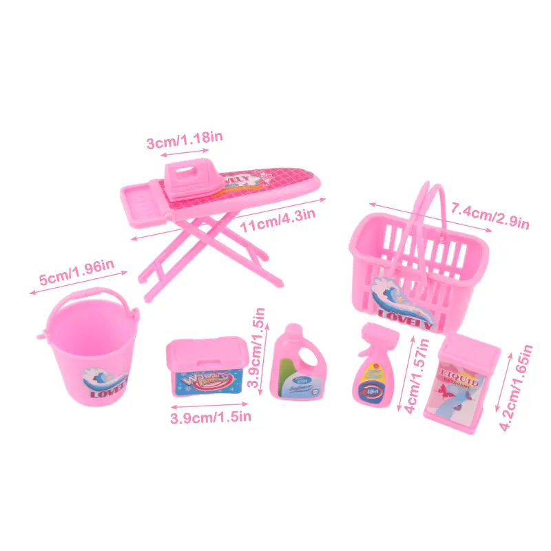 1 Set Dollhouse Miniature Laundry Tool Mini Laundry Basket Bucket Detergent Electric Iron Kit For Doll Hous Diy Use Accessories