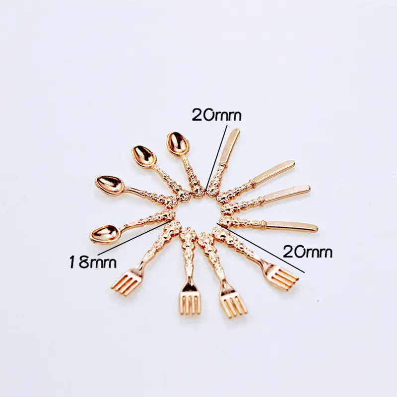 12Pcs/set Vintage 1:12 Dollhouse Miniatures Tableware Mini Cutlery Knife Fork Spoon Childrens Toy For Doll House Decor