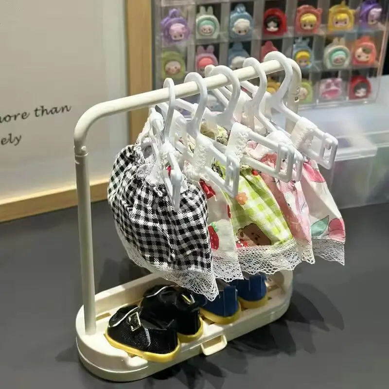 Mini Bjd Doll Clothes Storage Rack 20cm Shoe Display Stand Labubu Hanger Organizer Kids Gift Doll Accessories Toy