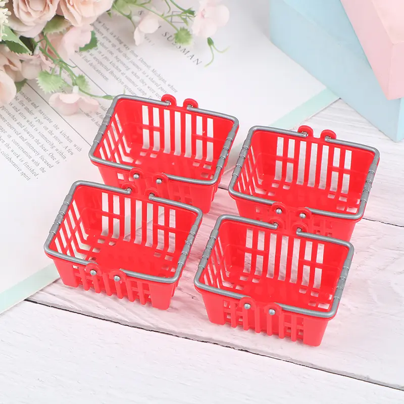 Dollhouse Miniature Shopping Basket Toys Kids Mini Supermarket Shopping Hand Basket Model Doll House