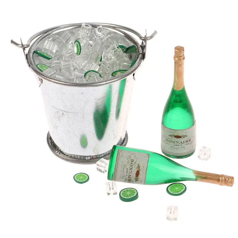 Mini Dollhouse Beer Bottle + Bucket + Ice Cube + Cups Play House Food Furniture Toy high qualityAccessories Scale 1:12