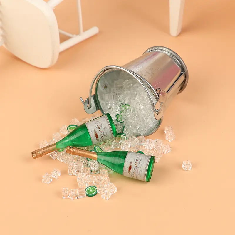 Mini Dollhouse Beer Bottle + Bucket + Ice Cube + Cups Play House Food Furniture Toy high qualityAccessories Scale 1:12