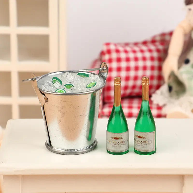 Mini Dollhouse Beer Bottle + Bucket + Ice Cube + Cups Play House Food Furniture Toy high qualityAccessories Scale 1:12