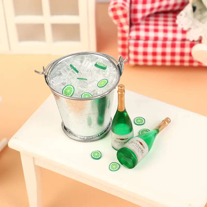 Mini Dollhouse Beer Bottle + Bucket + Ice Cube + Cups Play House Food Furniture Toy high qualityAccessories Scale 1:12