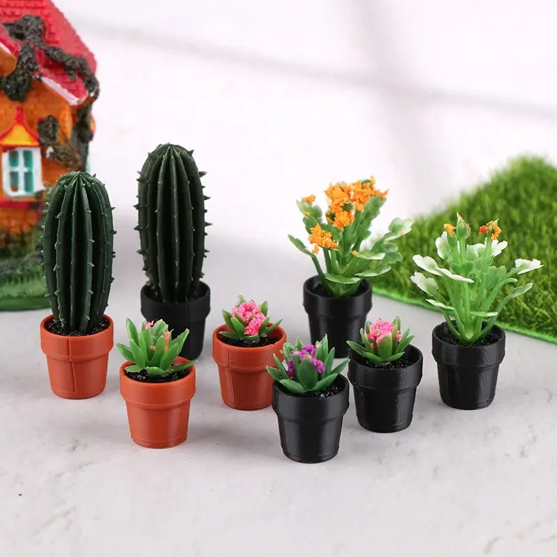 1/12 Dollhouse Miniature Scene Decoration Green Plant Pot Mini Plant Fairy Post Pot Doll Accessories Toys