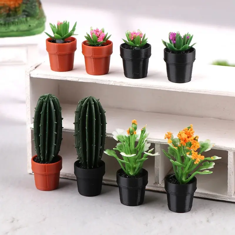 1/12 Dollhouse Miniature Scene Decoration Green Plant Pot Mini Plant Fairy Post Pot Doll Accessories Toys
