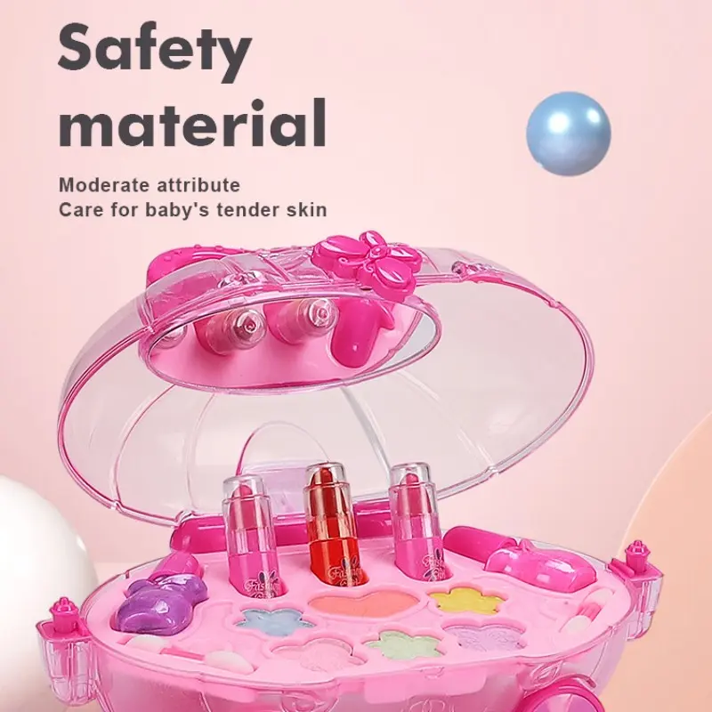 New Girls Trolley Cosmetic Princess Makeup Box Suitcase Lipstick Children Toy Children Pretend Play Baby Cosmetic Set