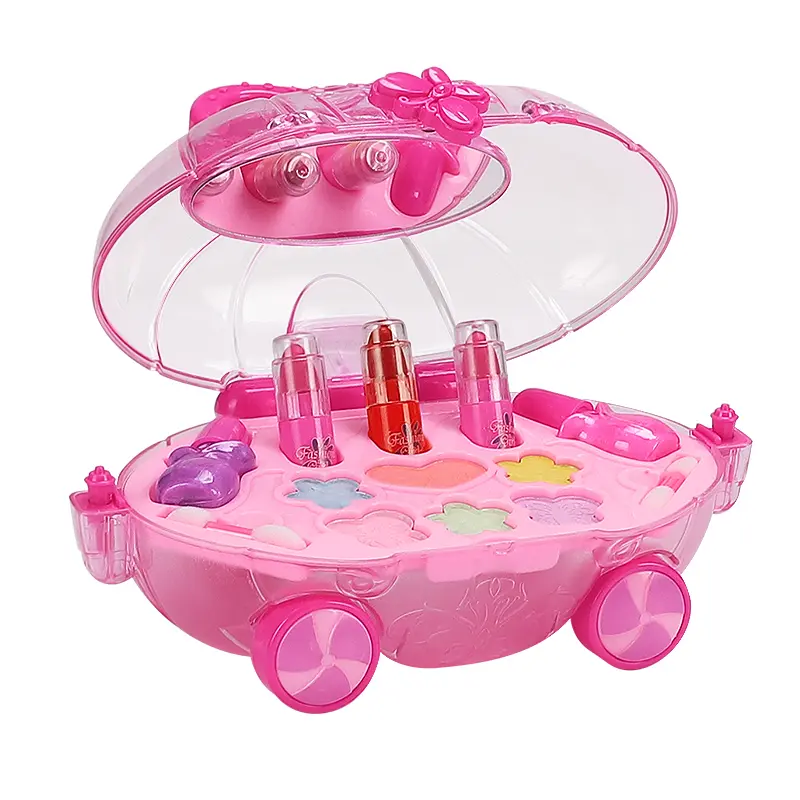 New Girls Trolley Cosmetic Princess Makeup Box Suitcase Lipstick Children Toy Children Pretend Play Baby Cosmetic Set