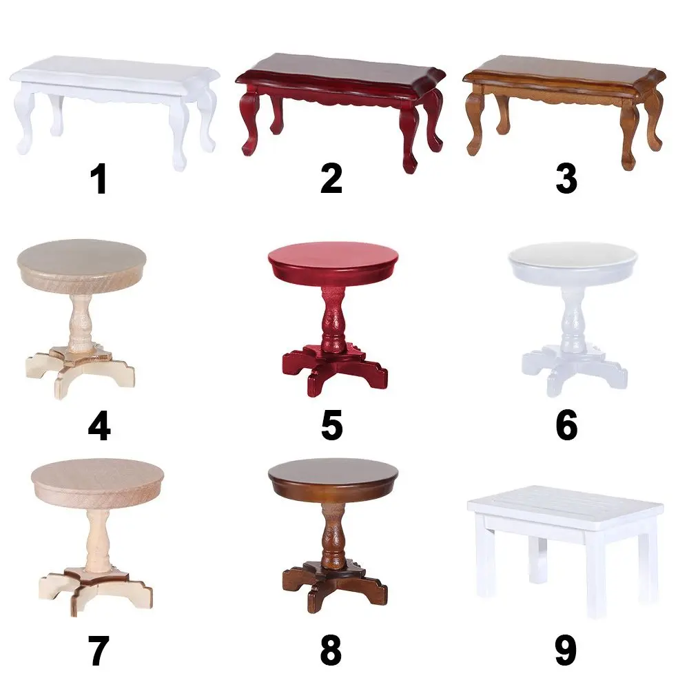 9 Styles 1/12 Dollhouse Miniature Mini Wooden Table Coffee Table Simulation End Table Furniture Toys for Doll House Accessories