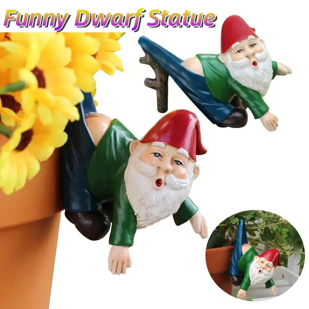 Hanging Gnome Statue with Pants Hanging Branches White Beard Dwarf Sculpture Mini Gnome Hanging Decor for Yard Porch Decoration