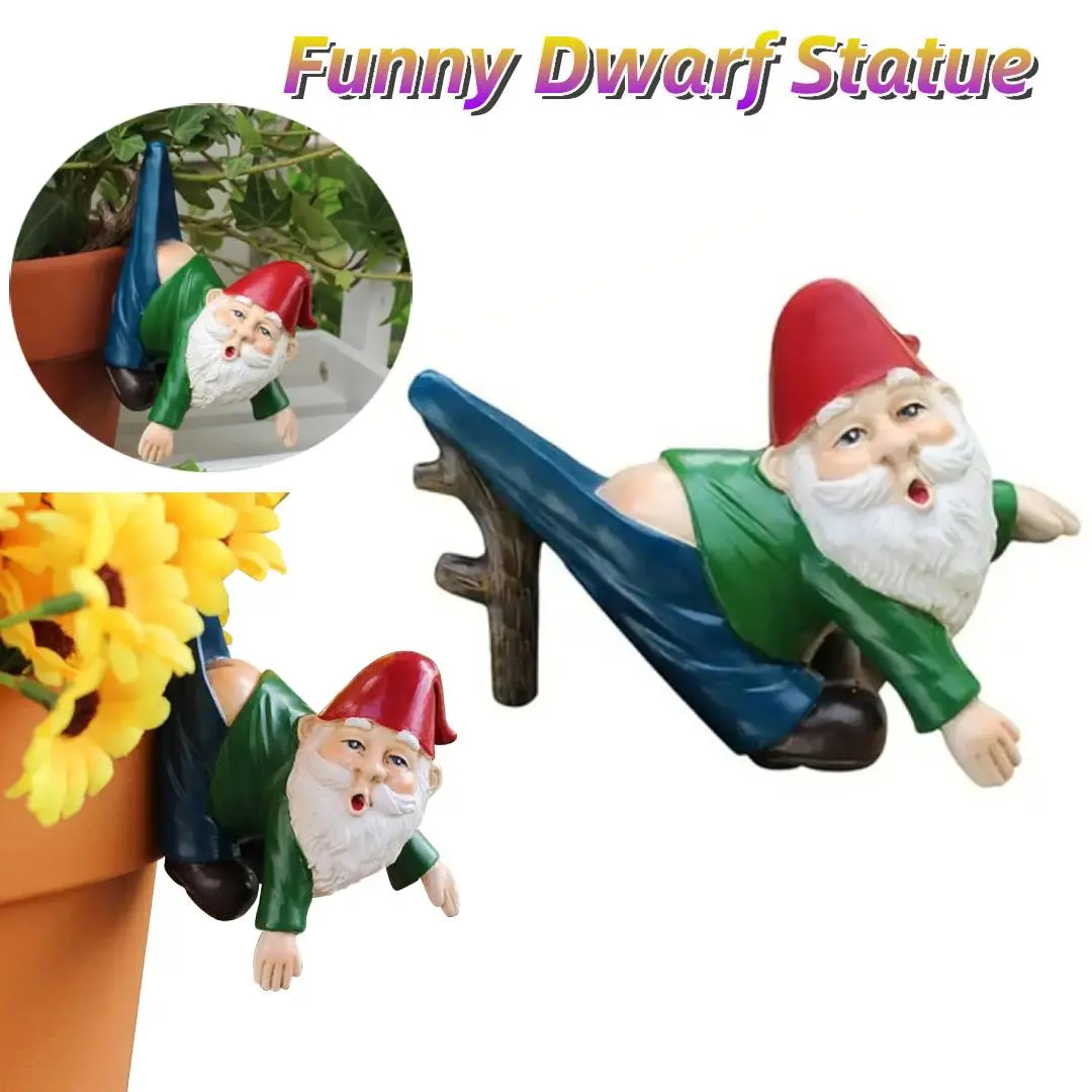 Hanging Gnome Statue with Pants Hanging Branches White Beard Dwarf Sculpture Mini Gnome Hanging Decor for Yard Porch Decoration