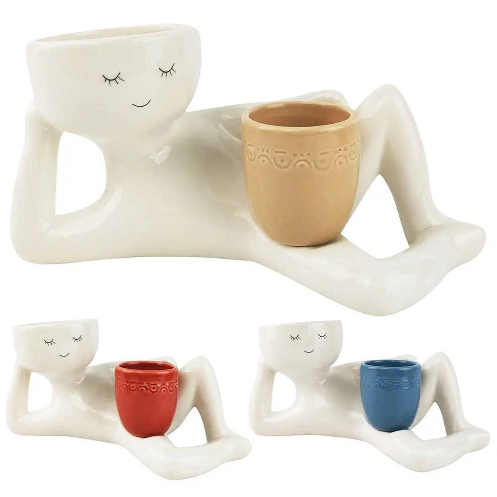 Relaxing Person Holding Pot Planter with Drainage Hole Kinky Planter Ornament Funny Succulent Pot Planter for Succulents Cactus