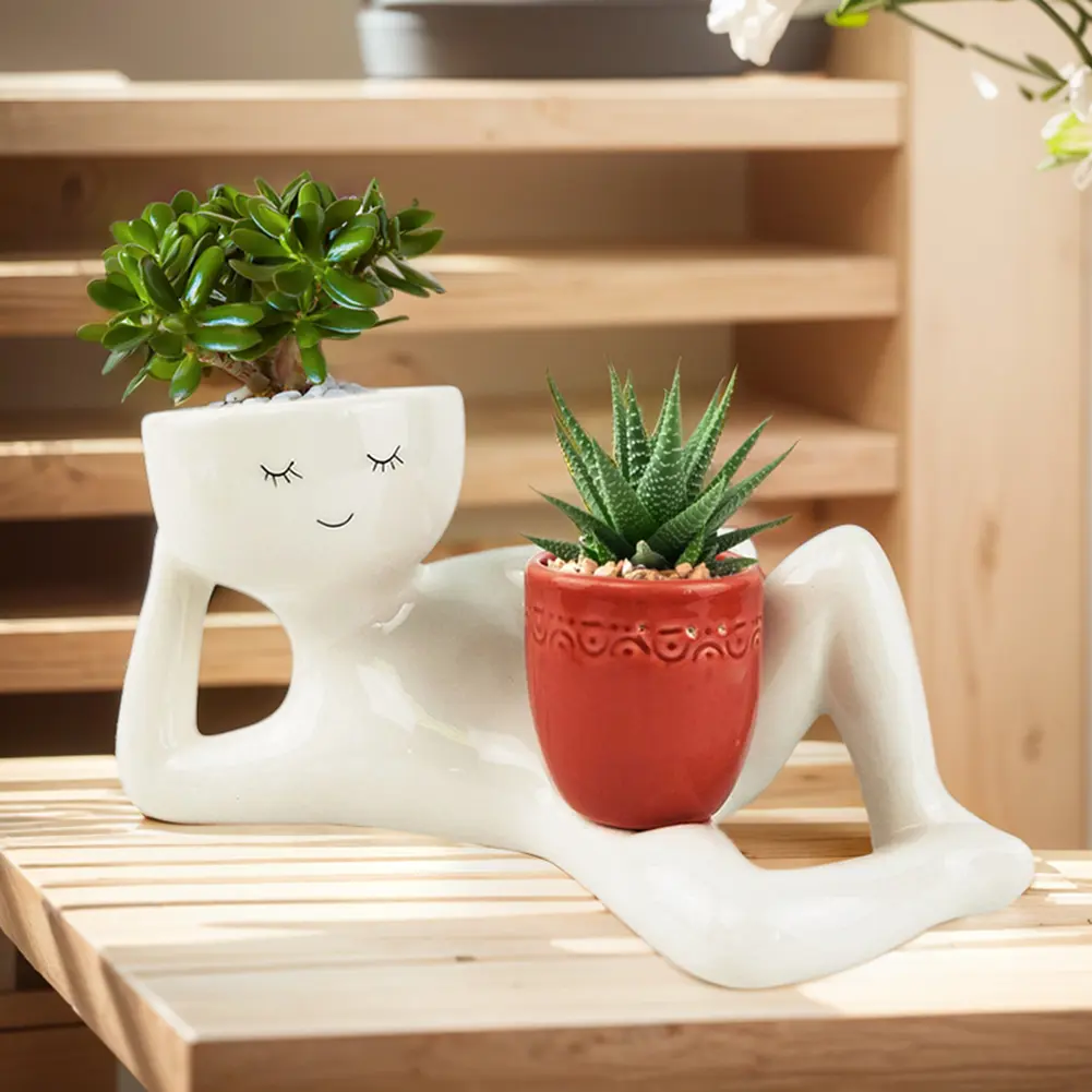 Relaxing Person Holding Pot Planter with Drainage Hole Kinky Planter Ornament Funny Succulent Pot Planter for Succulents Cactus