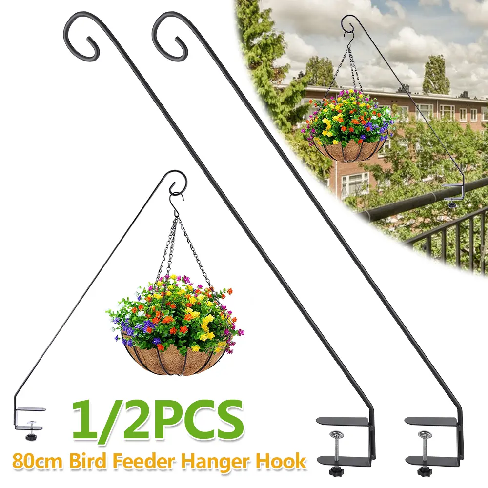 1/2PCS 80cm Heavy Duty Deck Hook Horizontal Clamp Multi-purpose Iron Hooks Garden Lantern Hanger Shepherds Bird Feeder Deck Hook