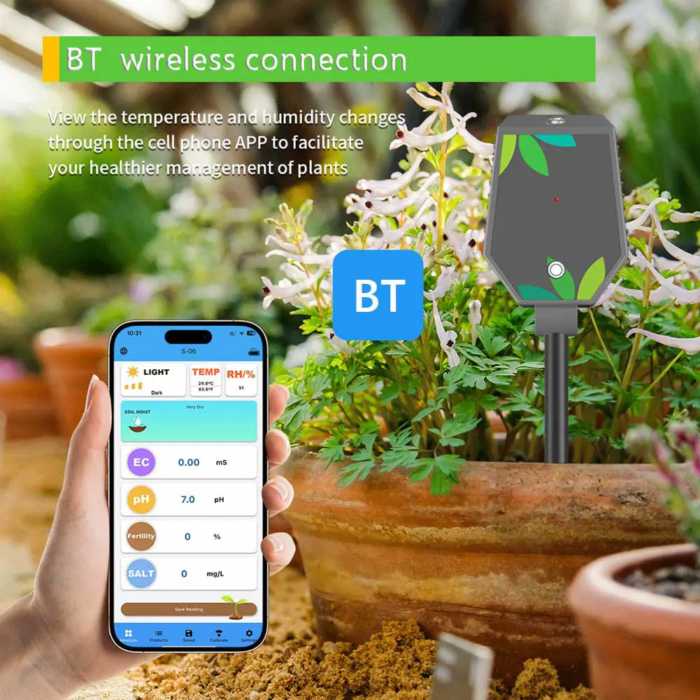 Bluetooth-Compatible 8-in-1 Soil Tester Multi-Function Digital PH Meter Portable Soil Moisture Meter Precise for Plants Flowers