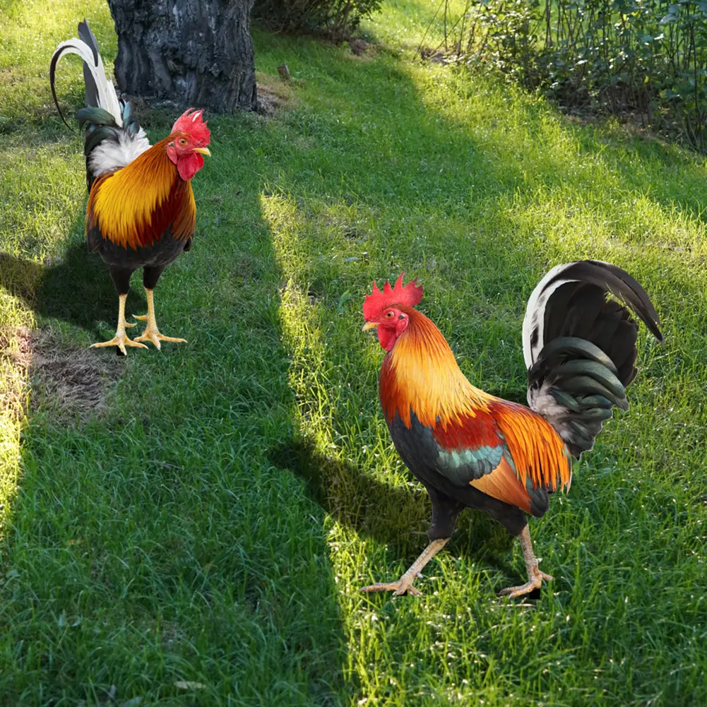 2PCS Chicken Sculpture Ornamental Chicken Fence Sculpture Garden Decorations Weatherproof for Garden Patio Backyard Decoration
