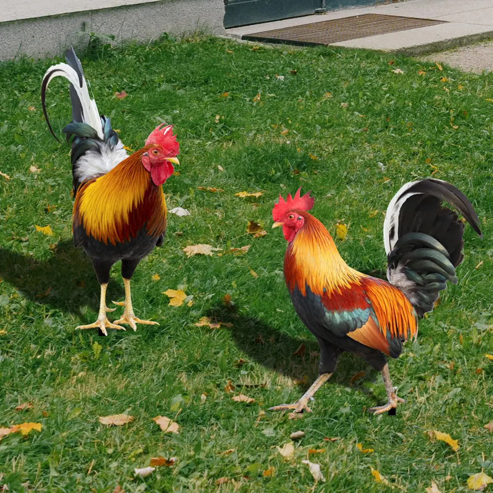 2PCS Chicken Sculpture Ornamental Chicken Fence Sculpture Garden Decorations Weatherproof for Garden Patio Backyard Decoration