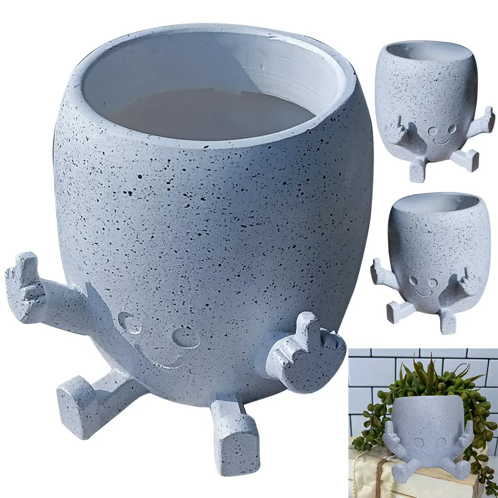 Middle Finger Succulent Planter Pot Funny Little Person Flower Planter Cute Decorative Figurine Pot Creative for Home Office