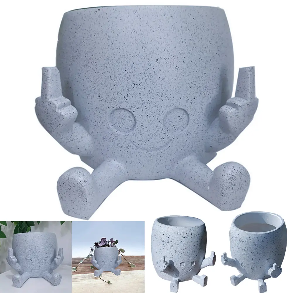 Middle Finger Succulent Planter Pot Funny Little Person Flower Planter Cute Decorative Figurine Pot Creative for Home Office